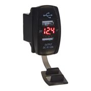 Obrázek 2x USB zásuvka "Rocker" s voltmetrem, červená