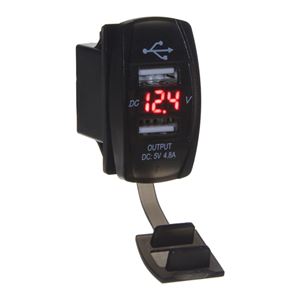 Obrázek z 2x USB zásuvka "Rocker" s voltmetrem, červená 