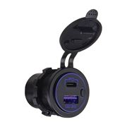 Obrázek USB nabíječka QC3.0 + USB-C, modré podsvícení
