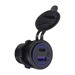 Obrázek z USB nabíječka QC3.0 + USB-C, modré podsvícení 