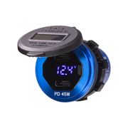 Obrázek 2x USB-C nabíječka s voltmetrem/wattmetrem, hliníková do panelu, 90W