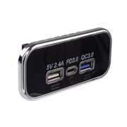 Obrázek USB 2.4A + QC3.0 + USB-C zásuvka 12/24V, chromový rámeček