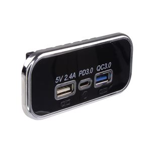 Obrázek z USB 2.4A + QC3.0 + USB-C zásuvka 12/24V, chromový rámeček 