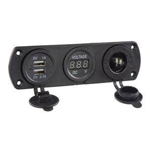 Obrázek z Trojitá zásuvka do panelu CL, Voltmetr, 2x USB nabíječka 