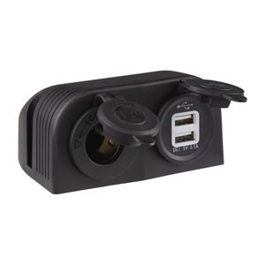 Obrázek z Dvojitá zásuvka s panelem 1x CL + 2x nabíječka USB voděodolná 