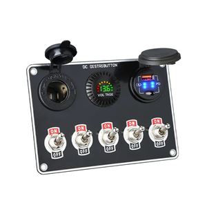 Obrázek z Panel s 5x spínači + 2x USB/Voltmetr a CL zásuvka, 12/24V 