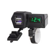 Obrázek 2x USB nabíječka s voltmetrem na motocykl, zelený displej