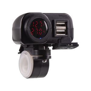 Obrázek z 2x USB nabíječka s voltmetrem/teploměrem na motocykl 