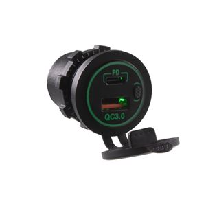 Obrázek z USB nabíječka QC3.0 + USB-C, zelené podsvícení 