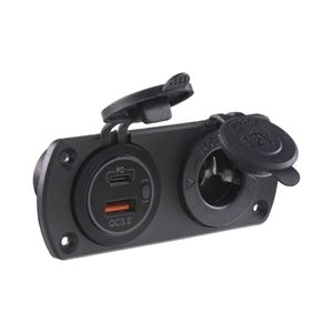 Obrázek z Dvojitá zásuvka do panelu 1x CL + 2x nabíječka USB voděodolná 